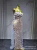 Amazon Transfronterizo Europeo y Americano Top Tubo Transparente Malla de Flores Tridimensional Vestido de Banquete Fiesta Performance Vestido Tubo