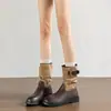 Botas retrô color block de cano médio para mulheres, nova coleção outono/inverno 2026, salto grosso, efeito emagrecedor, botas de salto bloco, estilo cavaleiro, forradas com fleece, botas Martin