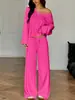 Comércio Exterior Transfronteiriço Estilo Europeu e Americano Manga Longa Ombro a Ombro ou Caído Calça de Perna Larga Comprimento Total Conjunto Casual Sexy Feminino