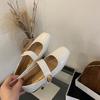 Outono Novo Estilo Francês Retrô Sapatos Mary Jane de Bico Quadrado com Tiras de Velcro, Sapatos Rasteiros Rasos para Mulheres