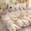 Juego de ropa de cama de cuatro piezas estilo pastoral con estampado floral de gasa de doble capa de algodón puro sábana de algodón con estampado de dibujos animados funda de edredón se puede dormir en ropa interior ropa de cama
