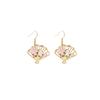 Novo estilo chinês leve luxo high-end estilo nacional pequeno fresco elegante brincos estilo mori lindo leque de flor de cerejeira gancho de orelha oco