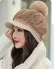 Moda Femenina Versátil Estilo Coreano Otoño e Invierno Cálido Gorro de Pato con Pompón de Conejo Lindo Gorro Grueso a Prueba de Frío