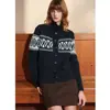 Cardigã de Lã Tricotado Jacquard Fair Isle para Mulheres 2026 Nova Coleção Início da Primavera Gola Meio Alta Manga Longa Solto Emagrecimento Top