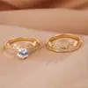 Conjunto de Anillos de Moda Transfronteriza de Gama Alta con Circonita Sintética Microincrustada, Popular en Europa y América, Anillo de Compromiso de Corona de Moda