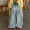 Tienda de Algodón Jeans para Niños Pantalones de Otoño para Niños 2026 Nuevo Estilo Coreano Simple Moderno Pierna Ancha Patchwork Conjunto de Ropa para Niños