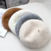 Boina Versátil de Color Sólido Mezclada con Pelo de Conejo para Mujer, Sombrero de Artista Versátil Casual de Invierno, Elegante y Cálido Sombrero de Calabaza