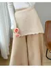 Nueva cortina corta de punto suave y con caída % lana pura para otoño e invierno para mujer, de cintura alta, adelgazante, con lazos, de color liso