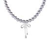 Collar con lazo de perlas grises para mujer, plata de ley 925, dulce princesa, tesoro del viento, cadena de clavícula de mil oros 1001B