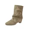 Versão em couro~Botas de montaria de salto grosso vintage de alta qualidade com bico fino para mulheres, novos botins curtos outono 2026
