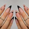 Uñas Postizas Transfronterizas, Uñas Almendradas de Longitud Media, Manicura de Alta Gama con Borde Dorado Rojo Francés Amor, Parches para Uñas, Uñas Postizas
