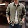 Nova camisa masculina casual simples estilo americano, marca da moda outono, gola de lapela, modelagem solta, jaqueta camisa versátil