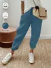 Pantalones Acampanados de Algodón y Lino Elástico de Cintura Alta con Bolsillos Sueltos Cortos para Mujer - Ropa Transfronteriza Europea y Americana de Amazon