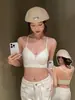Lencería sexy de espalda descubierta para mujer, estilo fino de verano, push-up para busto pequeño, sin costuras, con pedrería brillante, tirantes finos, sujetador de cuello halter con espalda en Y