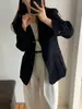 El tamaño ha sido actualizado. Blazer chic coreano de otoño e invierno con cuello en V y un solo botón para mujer, top casual holgado 19493