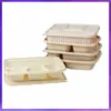 Caixa de Almoço Descartável Biodegradável com Vários Compartimentos, Caixa de Embalagem para Viagem Feita de Amido de Milho Espessado para Refeições Bento