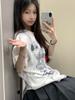 Roupas Adoráveis Camiseta de Algodão de Manga Curta Feminina Simples Versátil Durável Estampada Camiseta de Meia-manga