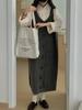 Vestido tipo suéter gris para otoño e invierno, nuevo vestido coreano informal con escote en V y hebilla, suelto, de talla grande, de punto.