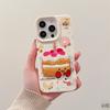 Funda de cuero con dibujos animados de pastel bordado para iPhone 16/15, compatible con Apple 14/13 Pro Max con cordón de 12 pulgadas.