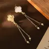 Nuevos Pendientes de Borla de Perla Antiguos Chinos de Alta Gama Estilo Chino Accesorios Hanfu Pendientes de Abanico de Flores de Diamante