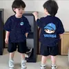 Ropa de Verano Nueva de Algodón Puro con Estampado de Cielo Estrellado para Niños Mayores, Camiseta de Manga Corta Estilo Ins, Top de Moda Coreano Tendencia