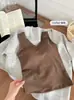 Chaleco casual versátil de otoño e invierno para mujer, con escote en V y retazos de encaje, chaleco base cálido cepillado, moderno y elegante