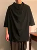 Camiseta con cuello alto apilado, seda helada, manga corta para hombre, jersey irregular, diseño de nicho holgado, mangas tres cuartos, estilo Yamamoto