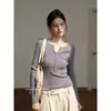 Suéter de Punto Trenzado con Cuello en V Color Albaricoque JISGN para Mujer Otoño Ajuste Delgado Temperamento Adelgazante Capa Base Top Casual para el Trabajo
