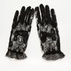 Guantes de Malla Negros para Fiesta Nupcial Europea y Americana Vestido de Halloween Mangas Cortas de Gasa Encaje Guantes de Boda para Mujer