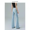 Calça Jeans Micro Flare de Cintura Alta para Mulheres, Lavada, Temperamento, Calça Longa para o Trabalho, Jeans, Stretch em Quatro Direções, Skinny, Levanta Bumbum, Fina