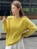 Suéter de Polar con Cuello Redondo de Lana Cachemir para Mujer, Tejido Suelto y Suave, Top Básico Versátil de Color Caramelo para Otoño e Invierno