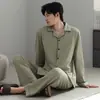 Conjunto de Algodón Puro para Hombre de Manga Larga para Primavera y Otoño, Nuevo, Holgado, con Cuello, Simple, Ropa para el Hogar, Se Puede Usar al Aire Libre