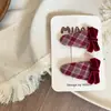 Nuevo Estilo Clip para el Cabello de Niños con Lazo a Cuadros Borgoña Goma para el Cabello Pasador Pinza Lateral Banda Elástica