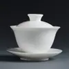Dehua Porcelana Blanca Tazón Cubierto Taza de Té Individual Té Tres Colores Tazón de Té Cerámico Grande Juego de Té Kung Fu Hogar Venta al por Mayor