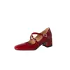 Sapatos de salto baixo de bico quadrado com salto grosso de 5,5 cm para primavera e outono, saltos altos Mary Jane, sapatos femininos pequenos elegantes e versáteis
