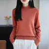Suéter de Tricô Feminino para o Trabalho, Algodão Puro, Gola Alta Curta, Caimento Solto, Top Quente para Camada Base