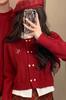 Cárdigan rojo de Año Nuevo Falso de dos piezas 2024 Ropa de mujer Diseño Sensacional Pequeñas Explosiones Otoño e Invierno Top de punto