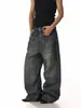 Estilo Americano de calle, lavado desgastado, jeans de tiro bajo con un diseño de bolsillo único, corte holgado, efecto adelgazante y pantalones largos de pierna ancha