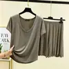 Camiseta de Manga Corta de Modal Shorts Ropa de Abrigo Conjunto Holgado para el Hogar Mujer Verano Estilo Delgado Pijama Conjunto de Dos Piezas de Moda