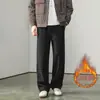 Otoño/Invierno 2026: Pantalones deportivos casuales clásicos de sarga de corte recto y ajuste relajado, forrados de felpa, extragrandes y cálidos, para hombre