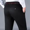 Pantalones Casuales Gruesos de Algodón Puro Talla Grande para Hombre Otoño e Invierno Negocios Sueltos Rectos Elásticos Pantalones de Hombre Cintura Alta Negros Largos