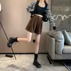 Shorts de pana para mujer, de cintura alta, corte A, otoño e invierno, para salir en invierno, pantalones base bootcut, pantalones para mujer petite