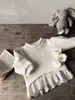 INS Inverno com Forro de Lã Bebê Gola Redonda Manga Longa Moletom Barra com Renda Estilo Princesa Roupa Externa Top