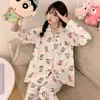 Pijama de terciopelo dulce de dibujos animados para mujer, versión coreana de otoño e invierno, dulce, cálido, engrosado, forrado de polar, polar corto, ropa de casa simple