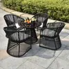 Juego de mesa y sillas de exterior para patio, impermeable y a prueba de sol, con sombrilla, combinación de muebles de ratán, juego de tres piezas de sillas de ratán para ocio para balcón