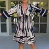Vestido de Moda Verão 2024 Transfronteiriço Europeu e Americano com Manga Trompete Decote V Saia Midi Estampada para Mulheres