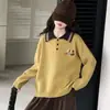 Conjunto de suéter de punto estilo coreano para niñas, para primavera y otoño, con cuello camisero, que incluye pantalones acampanados de pana elegantes, un atuendo de dos piezas para niñas mayores