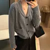 Cardigan de Tricô com Tranças Estilo Coreano Retrô Old Money Feminino Outono Inverno Preguiçoso Toque de Luxo Peça de Tricô Externa Top