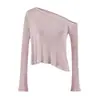 Diseño puramente seductor, camiseta de manga acampanada holgada sin hombros para mujer, única y sexy, con hombros al descubierto, top corto asimétrico