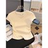 Tops de Verano con Diseño de Manga Corta, Camisetas Elegantes, Camisa Blanca para Mujer Delgada, Corta y Versátil con Cuello en V A4257